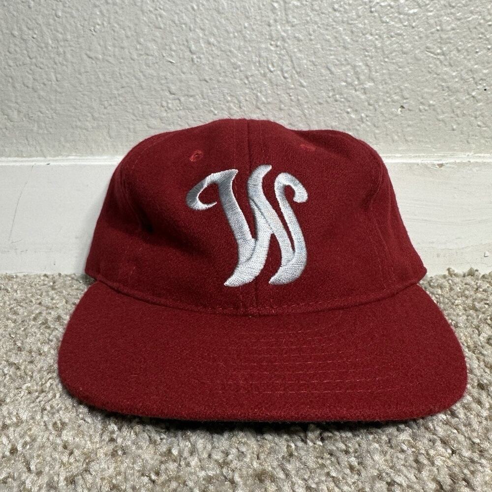 Vintage Ebbets Field Flannel WSU Cougars Cap 100% Wool Hat Fitted Size 7 1/4 USA